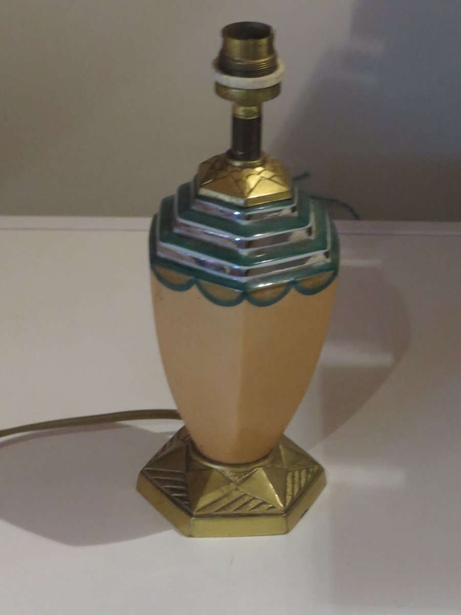 Lampe En Porcelaine Et Bronze Doré Art Deco