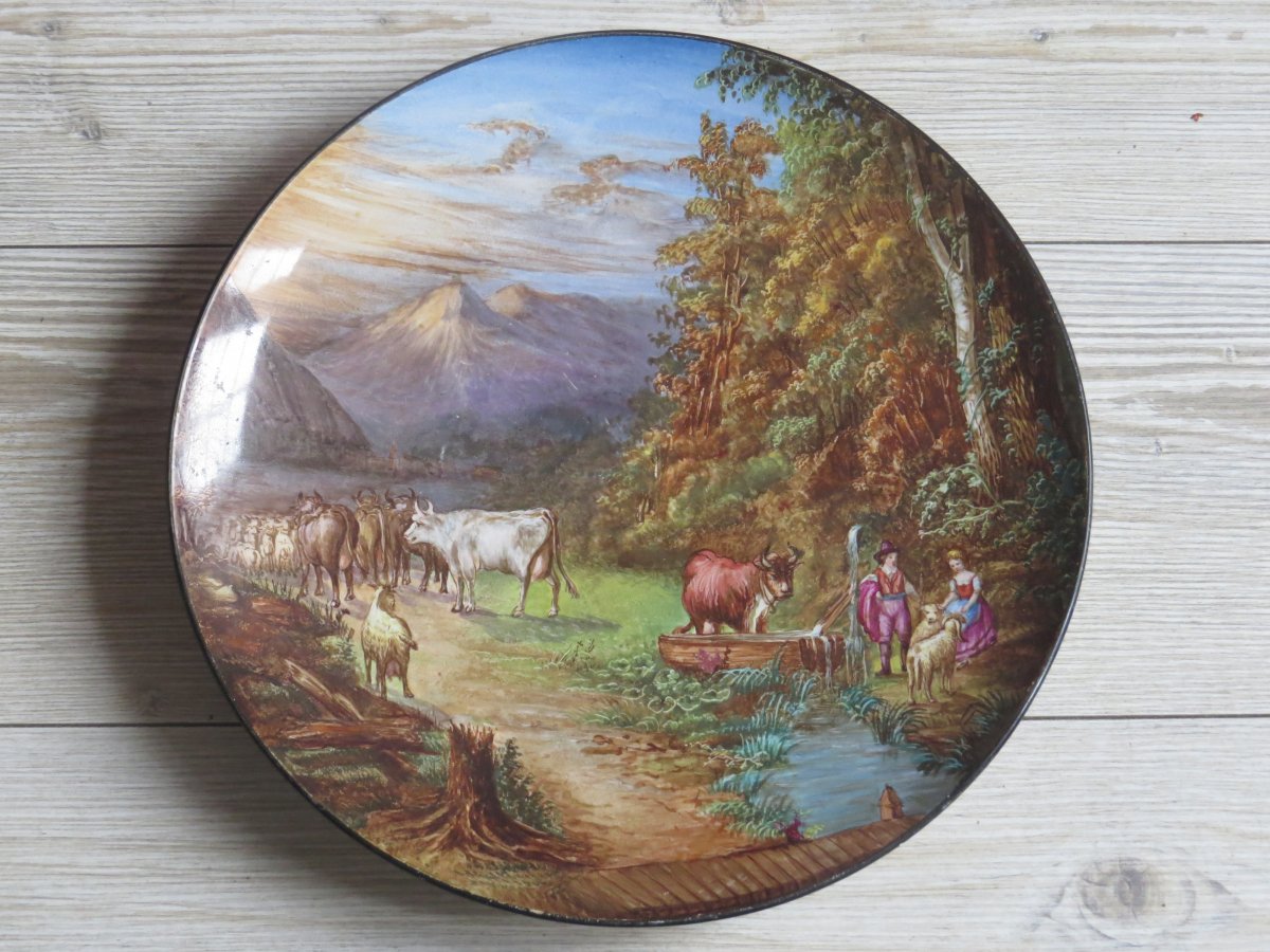 Large Earthenware Dish Creil And Montereau Decor Champetre