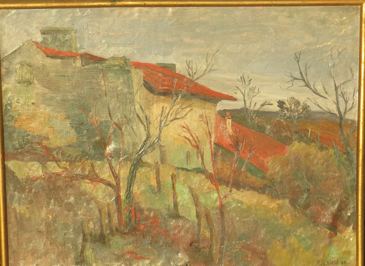 Tableau Paysage Signé Nicol En 1955