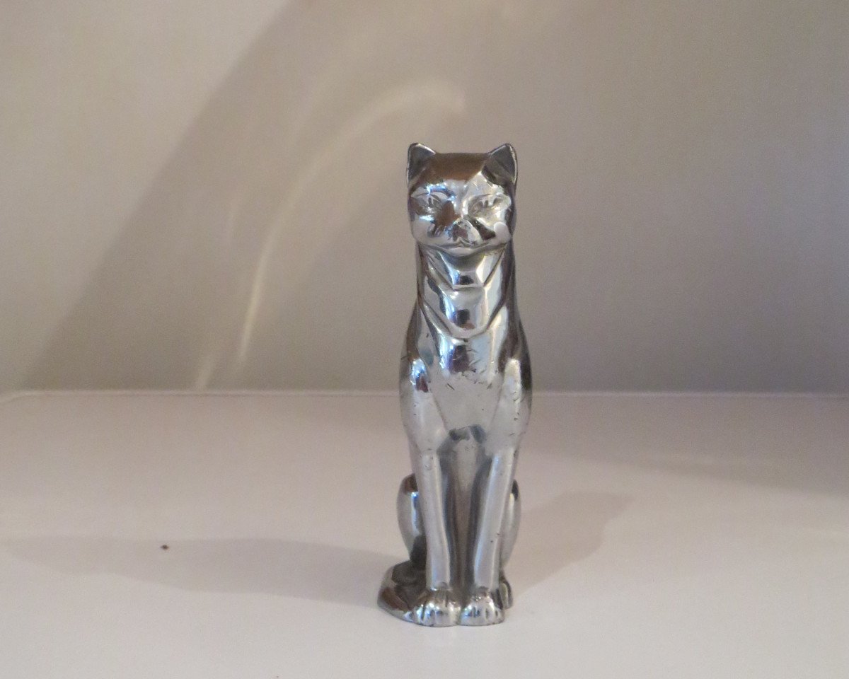 Automobile Mascot Sitting Cat Silver Bronze-photo-2