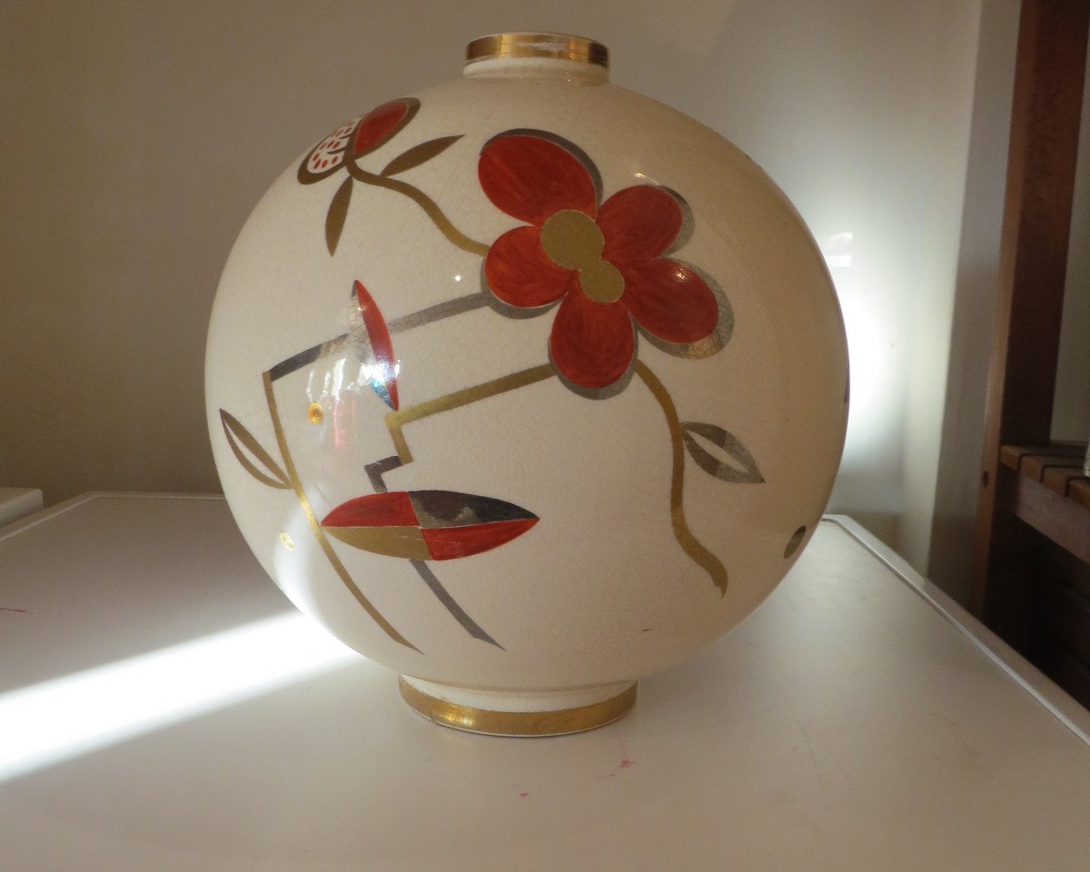 Gustave Asch Sainte Radegonde Gros Vase Boule Art Deco-photo-2