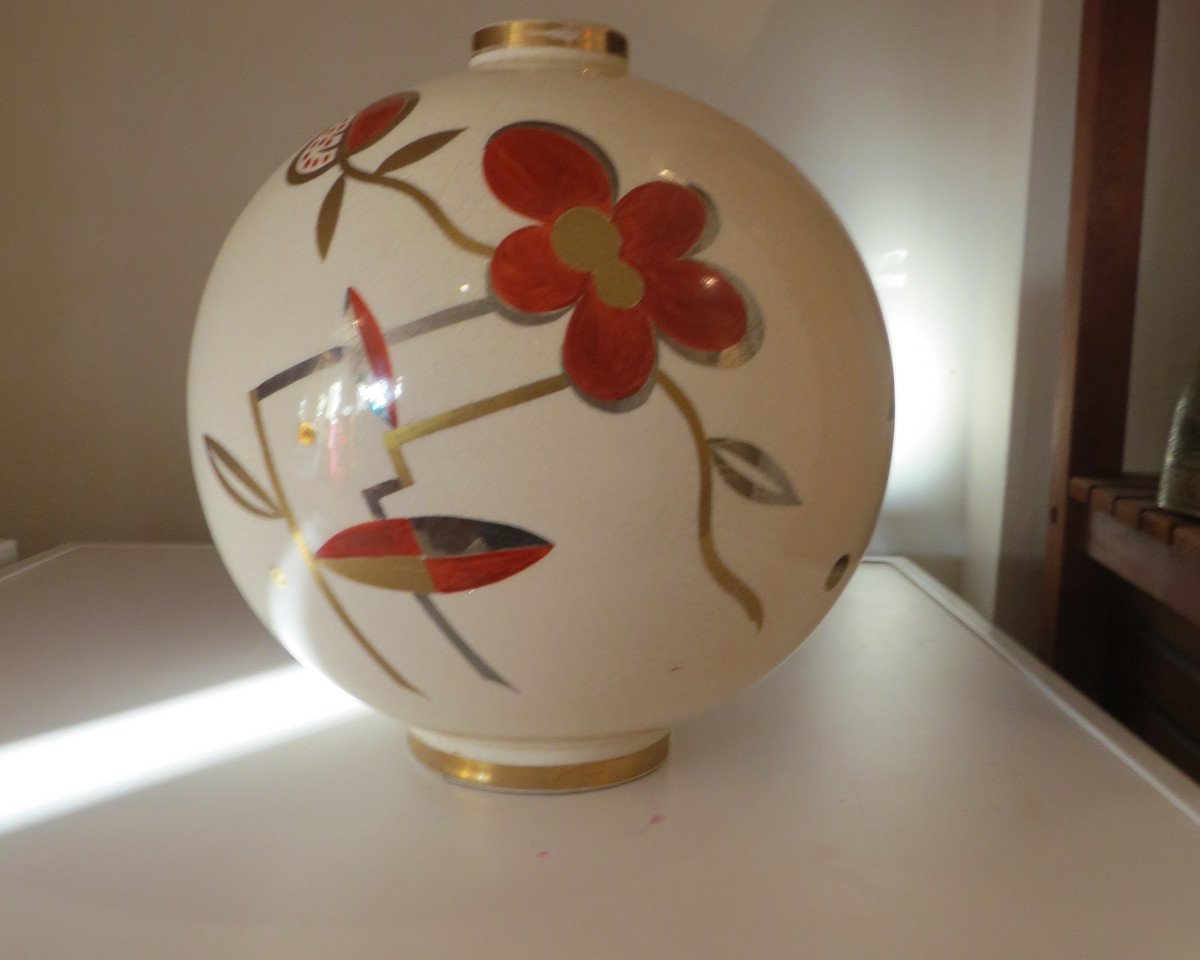 Gustave Asch Sainte Radegonde Gros Vase Boule Art Deco-photo-3