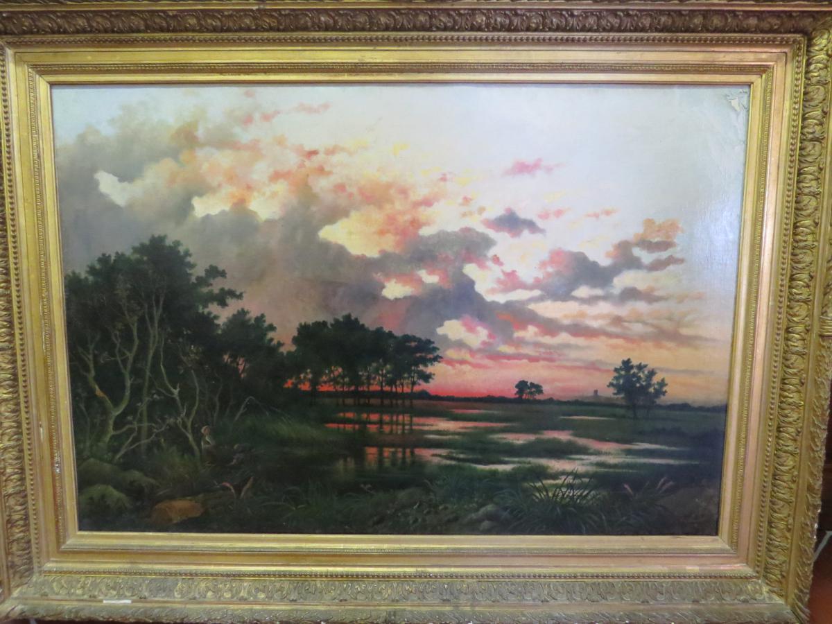 Grand Tableau Coucher De Soleil Par Van Baarle 1885