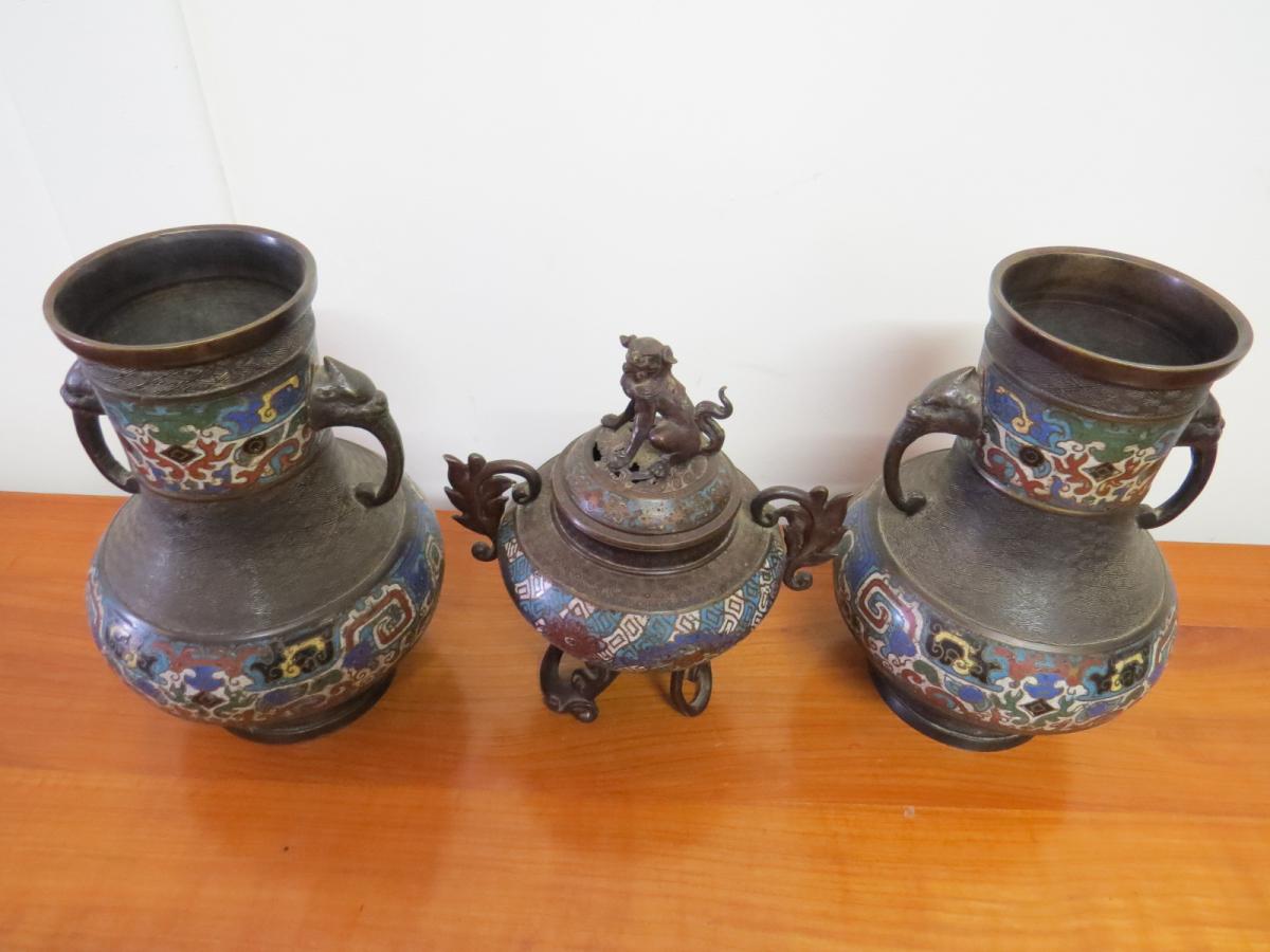 Ensemble Vases Et Brule Parfum Cloisonnés asie-photo-3