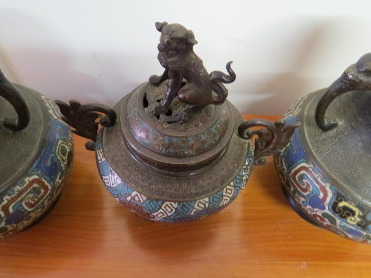 Ensemble Vases Et Brule Parfum Cloisonnés asie-photo-4
