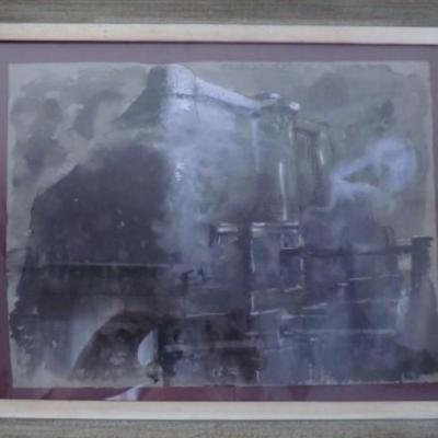 Framed Watercolor Of A Chateau Feodal