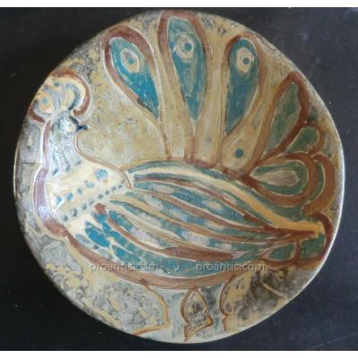 Large Cup On Stand In Peacock Sandstone Enamelled