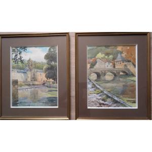 paire d'aquarelles dessalles quentin brantome
