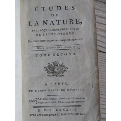 Etudes De La Nature Bernardin De Saint Pierre 1787 En 3 Tomes