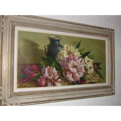 Table Flowers On Laurels Entablature Signed Dupin