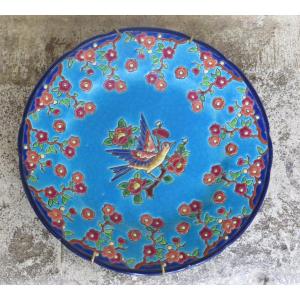 Earthenware Dish From Longwy Decor A l'Oiseau