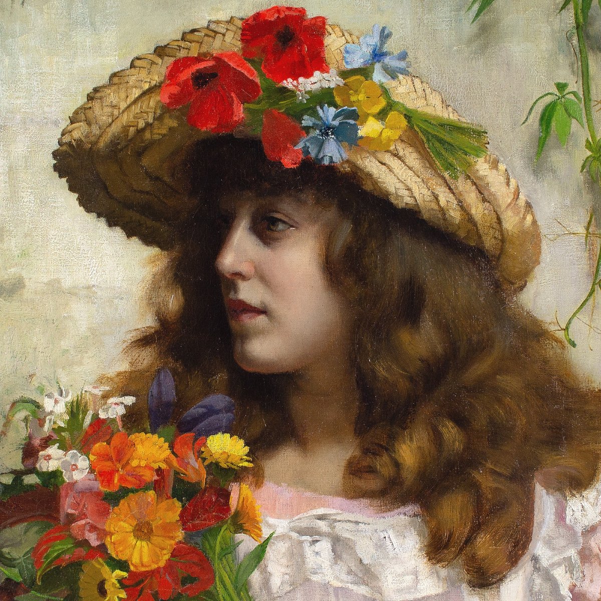 Rowland Holyoake, Portrait Of A Girl With Wildflowers-photo-1