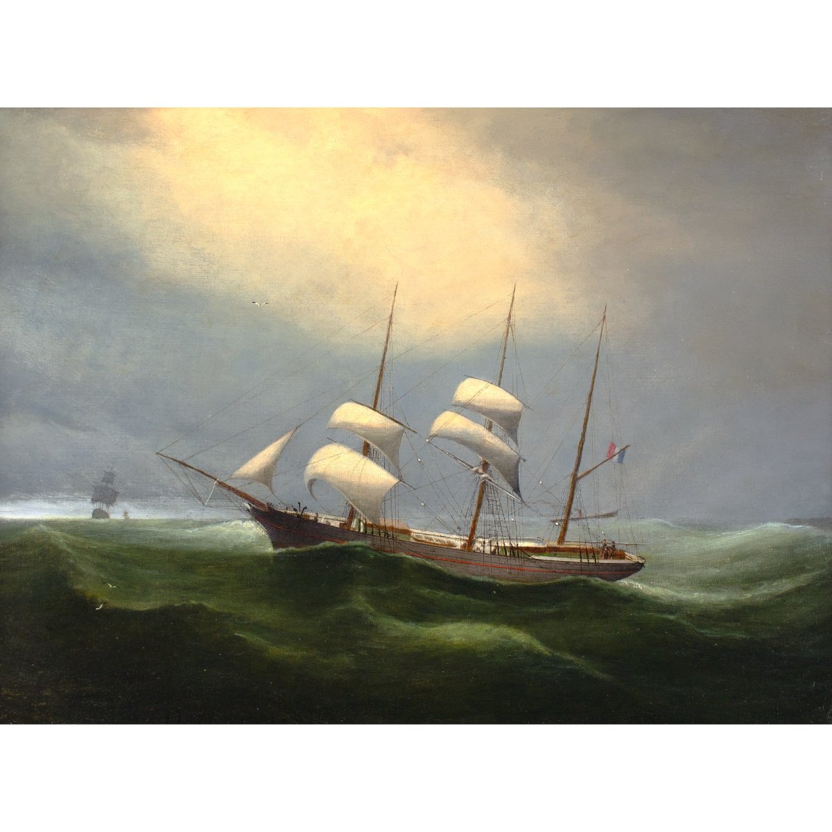 Marie-edouard Adam (circle) The Barque ‘limbe’ In Choppy Waters-photo-2