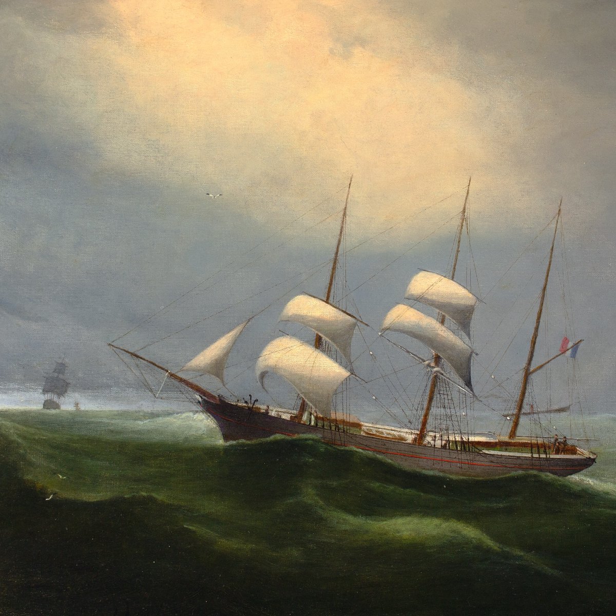 Marie-edouard Adam (circle) The Barque ‘limbe’ In Choppy Waters-photo-1