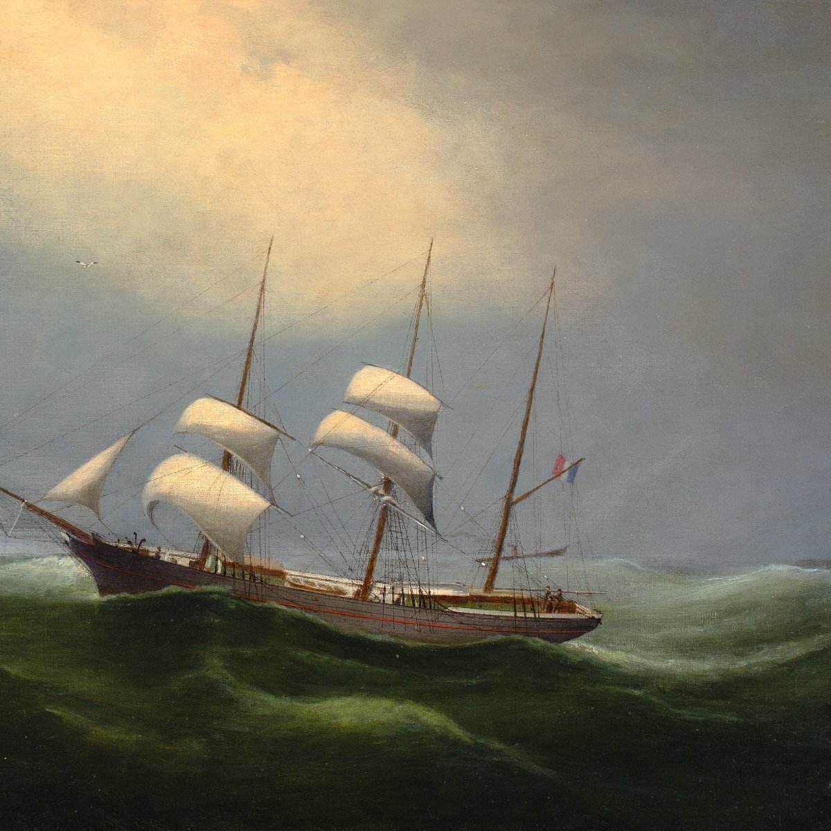 Marie-edouard Adam (circle) The Barque ‘limbe’ In Choppy Waters-photo-2