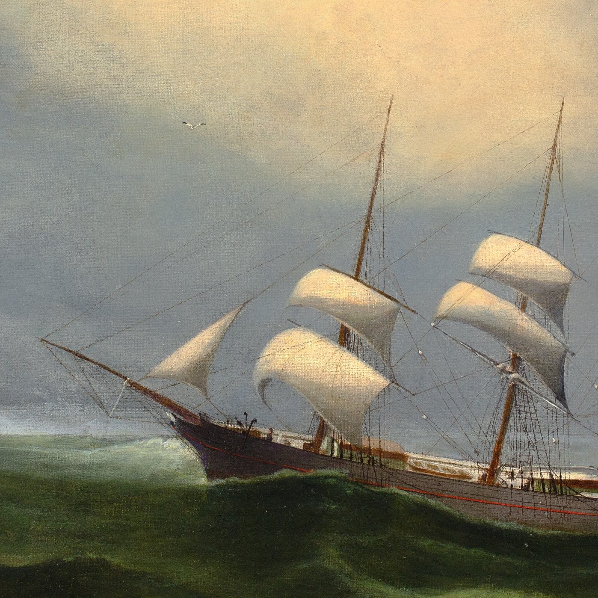 Marie-edouard Adam (circle) The Barque ‘limbe’ In Choppy Waters-photo-3