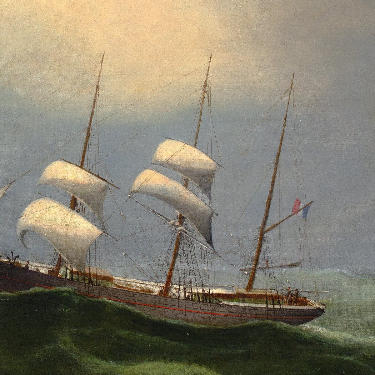 Marie-edouard Adam (circle) The Barque ‘limbe’ In Choppy Waters-photo-4