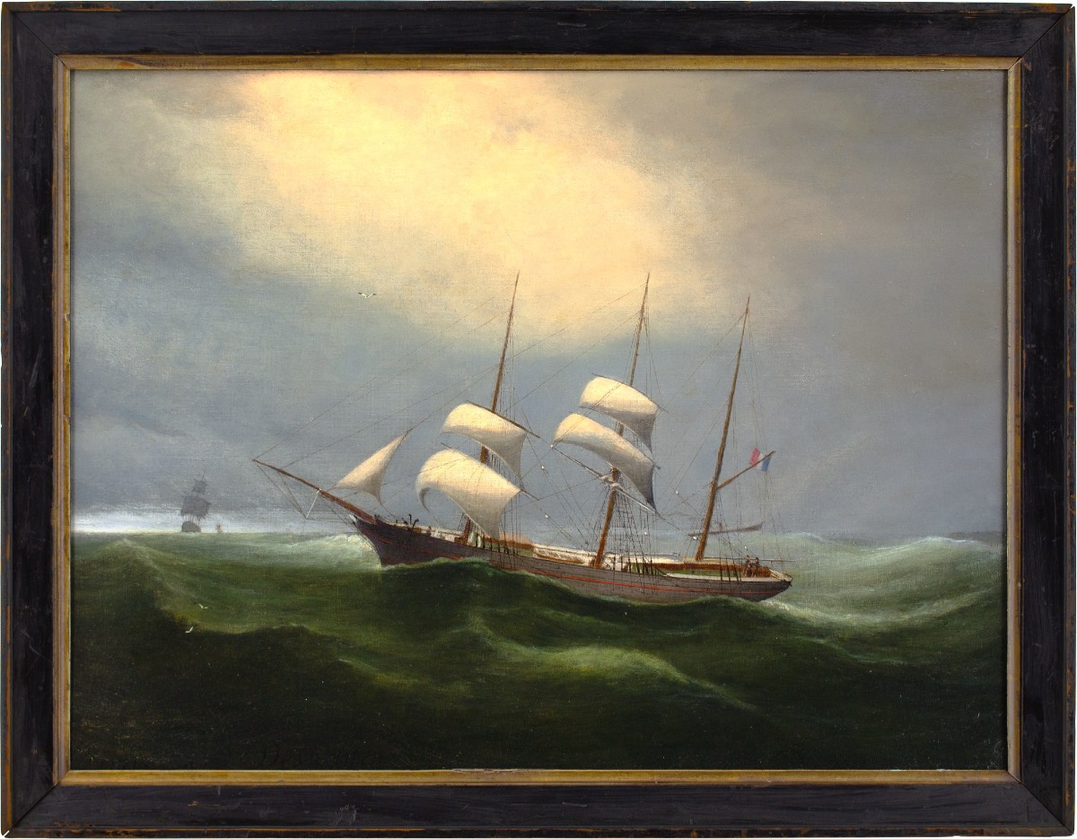 Marie-edouard Adam (circle) The Barque ‘limbe’ In Choppy Waters
