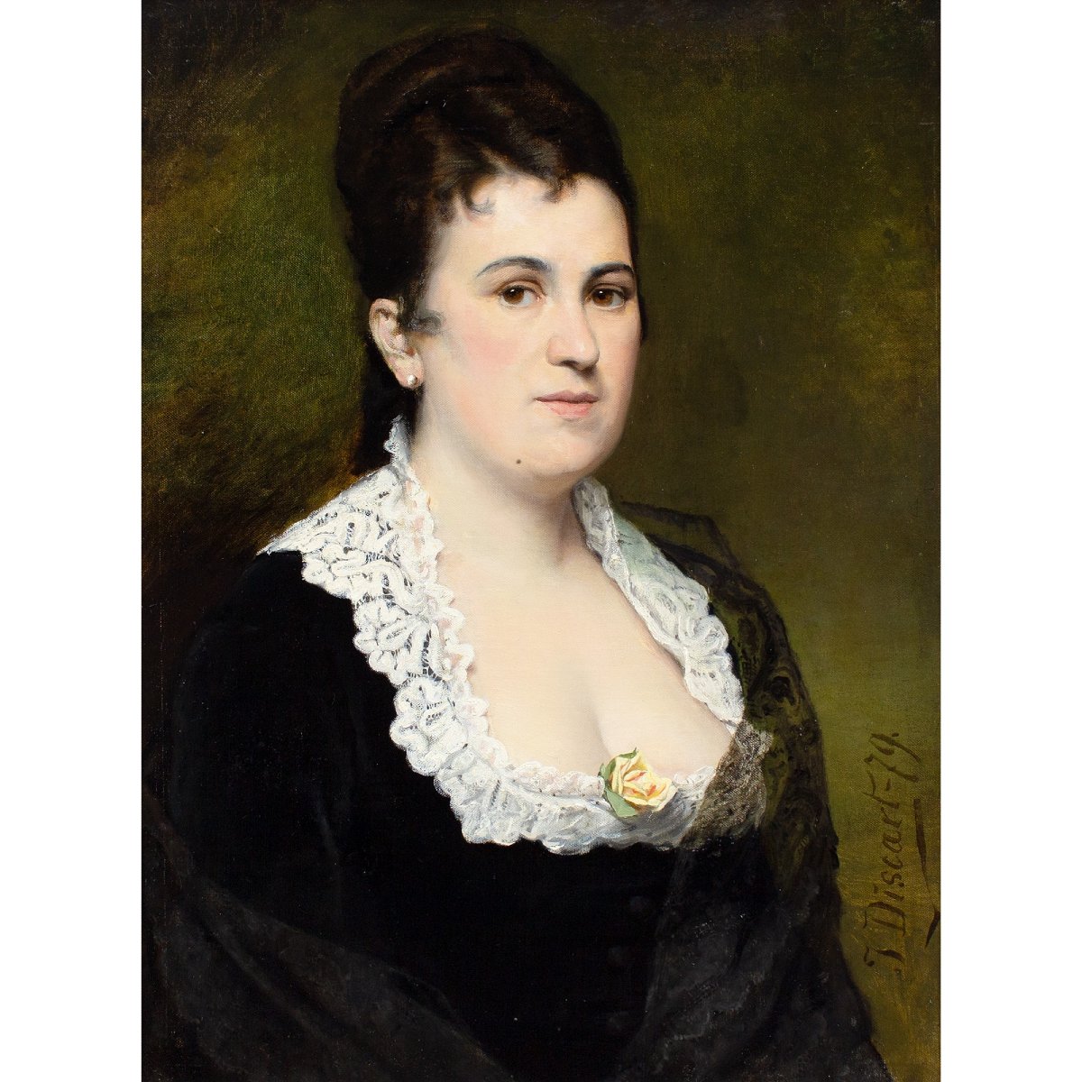 Jean Baptiste Discart, Portrait Of A Lady With A Yellow Rose-photo-2