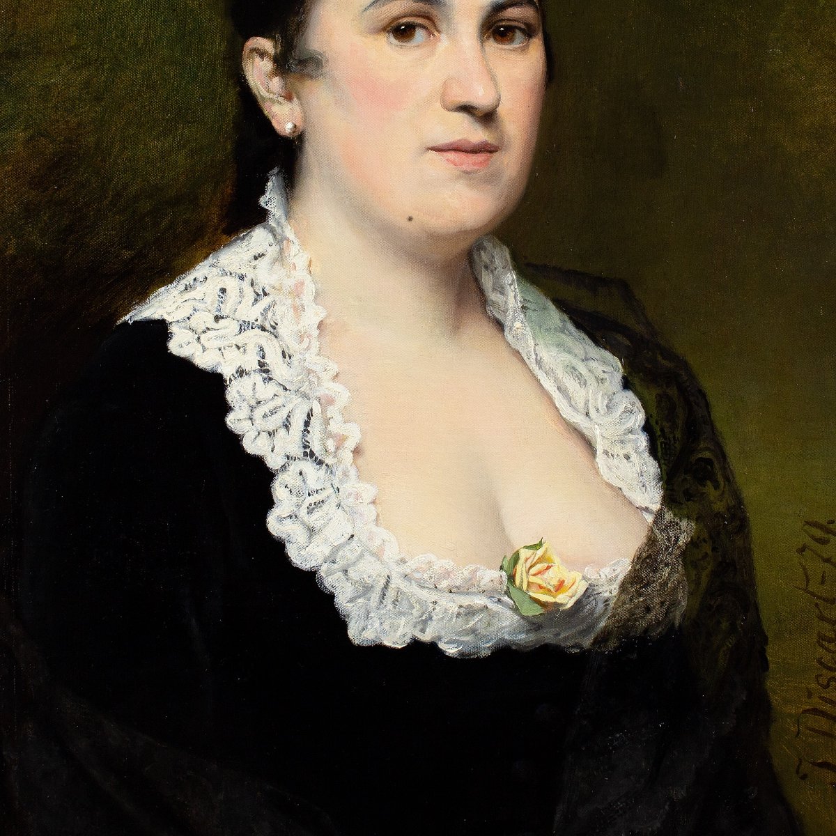 Jean Baptiste Discart, Portrait Of A Lady With A Yellow Rose-photo-2
