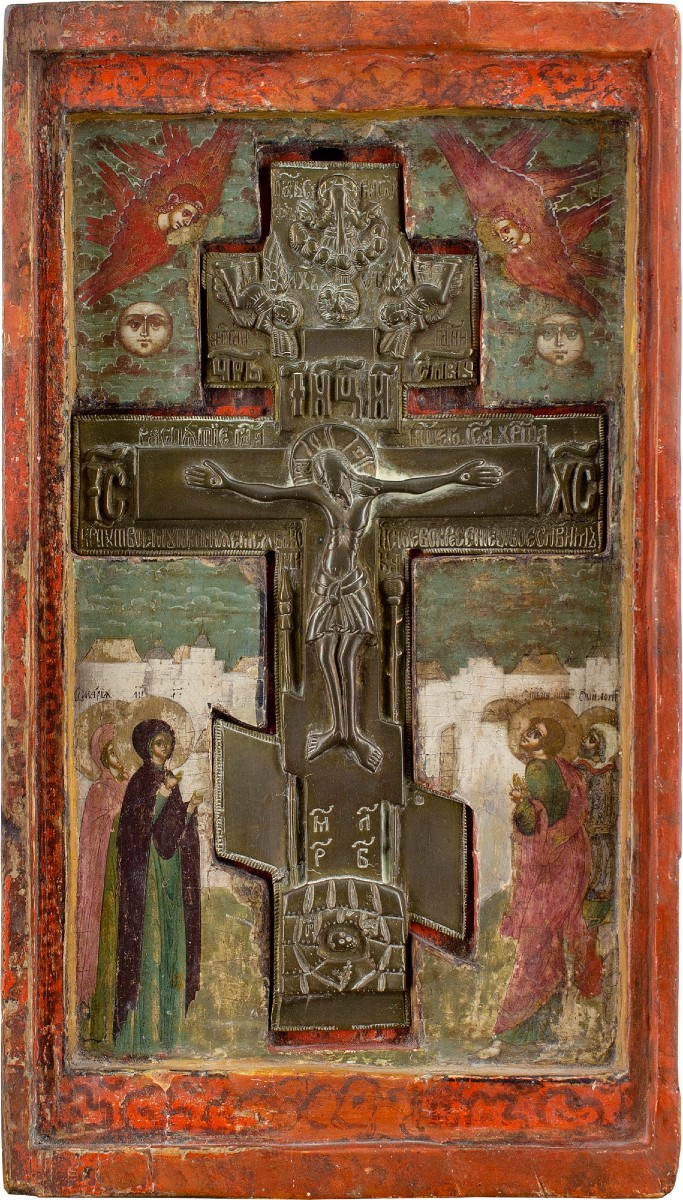 Early 18th-century Russian Icon, Volga Masters (circle) The Crucifixion