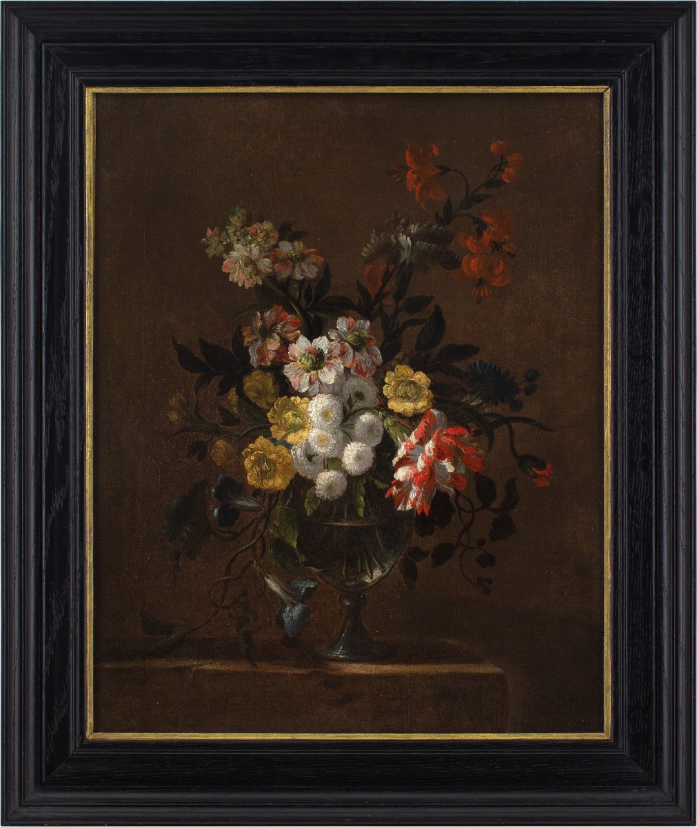 Charles-Gilles Dutillieu (Cercle), Nature Morte Aux fleurs Et Vase En Verre