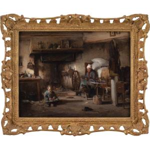 Paul Constant Soyer, Intérieur De Chalet Avec Enfant Épluchant Des Légumes