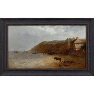 Edward Robert Smythe, Personnages Et Chevaux Sur Une Plage Avec Des Bâtiments