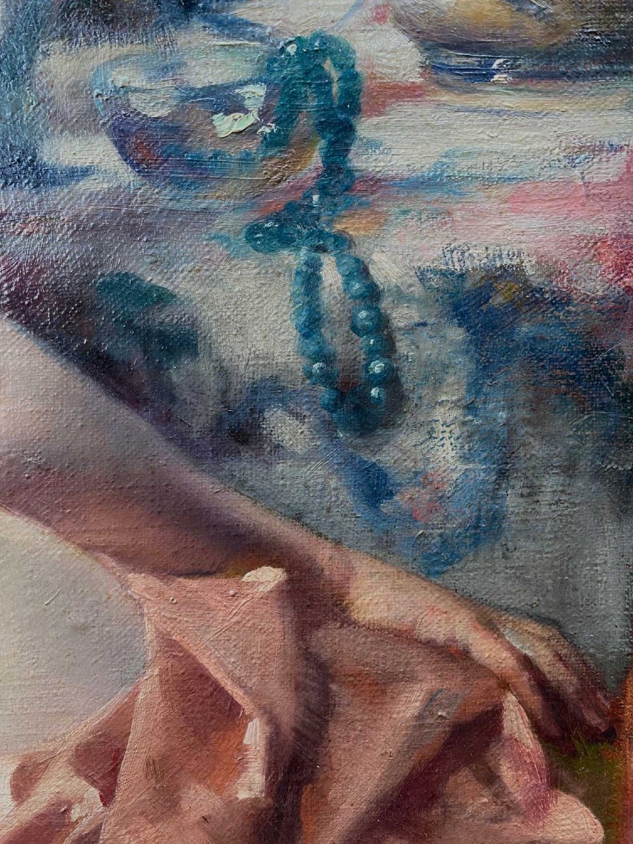 Young Woman At Her Toilet, Jade Necklace By Alexandre François Bonnardel-photo-1