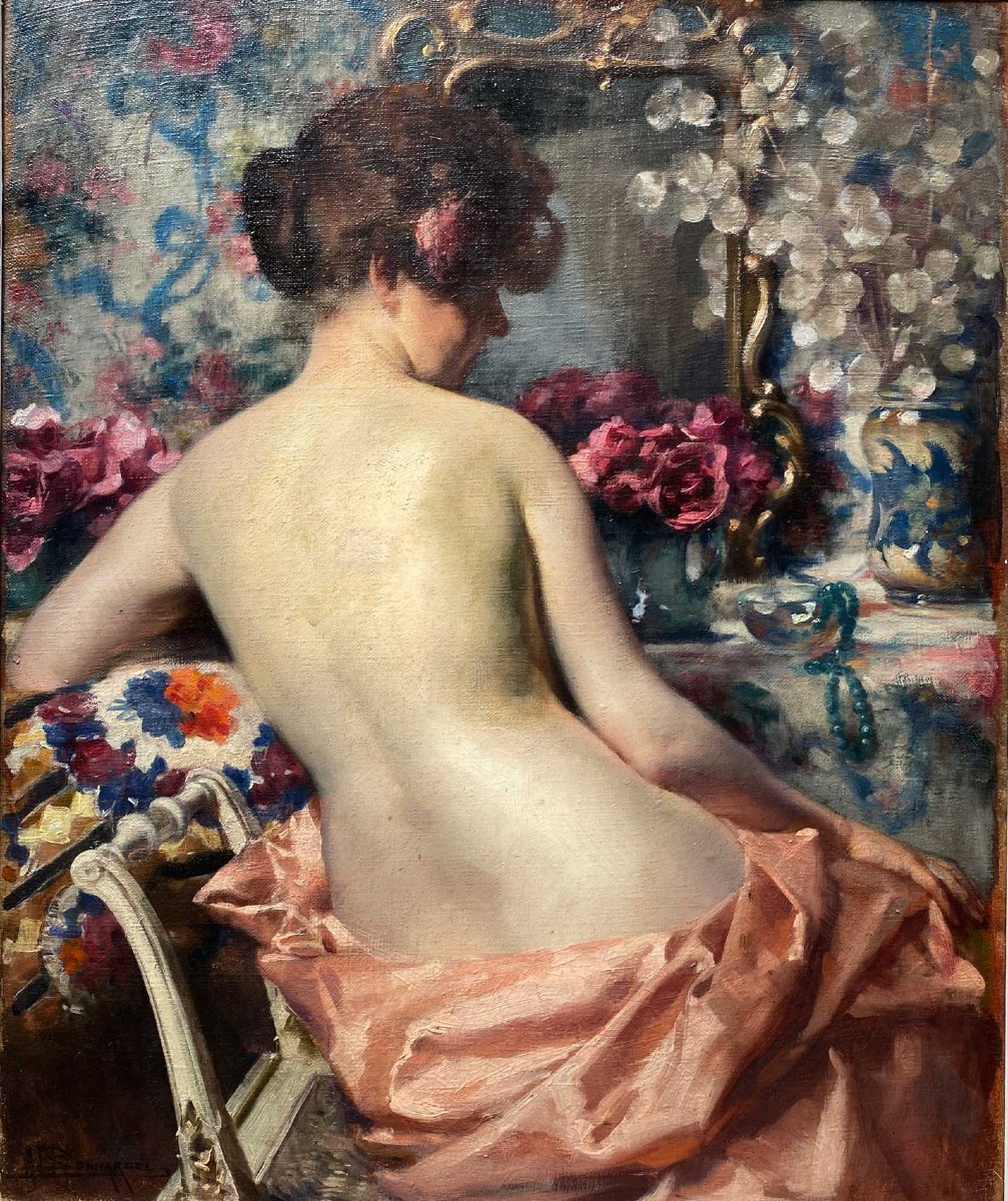 Young Woman At Her Toilet, Jade Necklace By Alexandre François Bonnardel