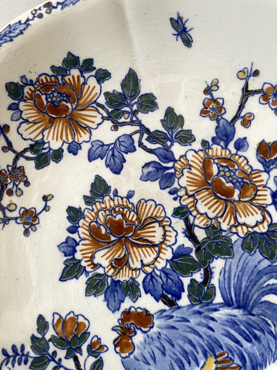 Gien Earthenware Dinner Service, "rooster And Peonies," With Dauphin-style Handles. 19th Century (104 Pieces)-photo-4