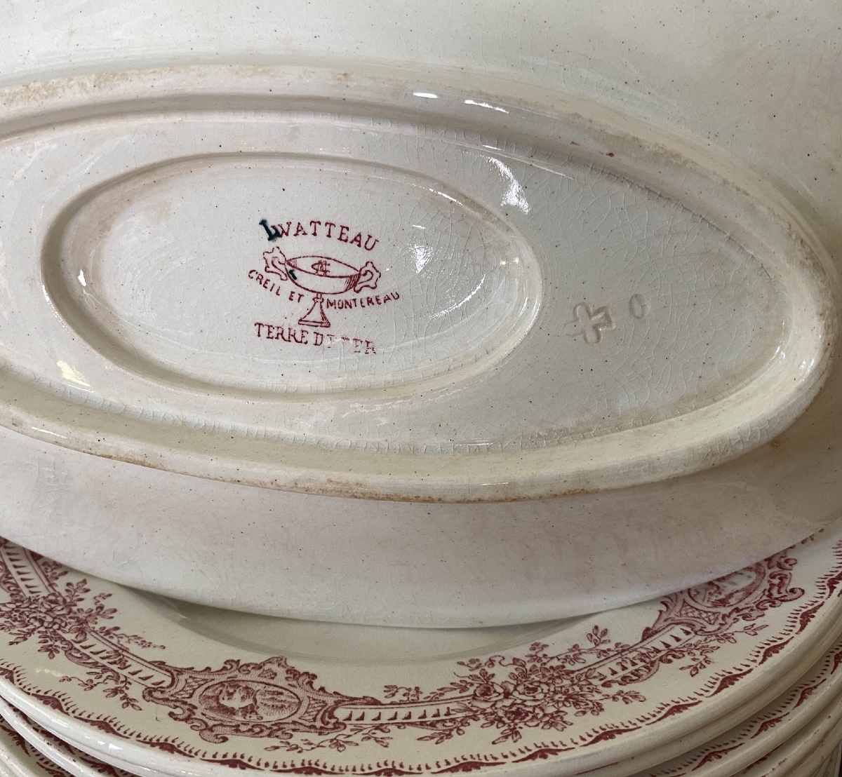 Service en faïence fine, Creil et Montereau, modèle Watteau, 108 pièces, fin XIXe siècle.-photo-3