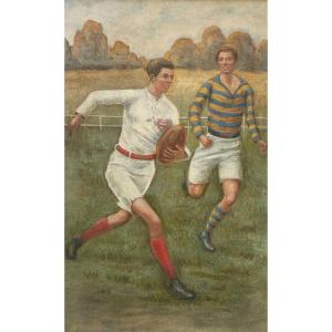 Painting, Oil On Canvas, Rugby Players