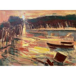 Painting, Pond In Les Landes, Gaston Larrieu