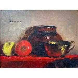 Still Life Painting With Brass And Fruit, Haralambos Potamionos