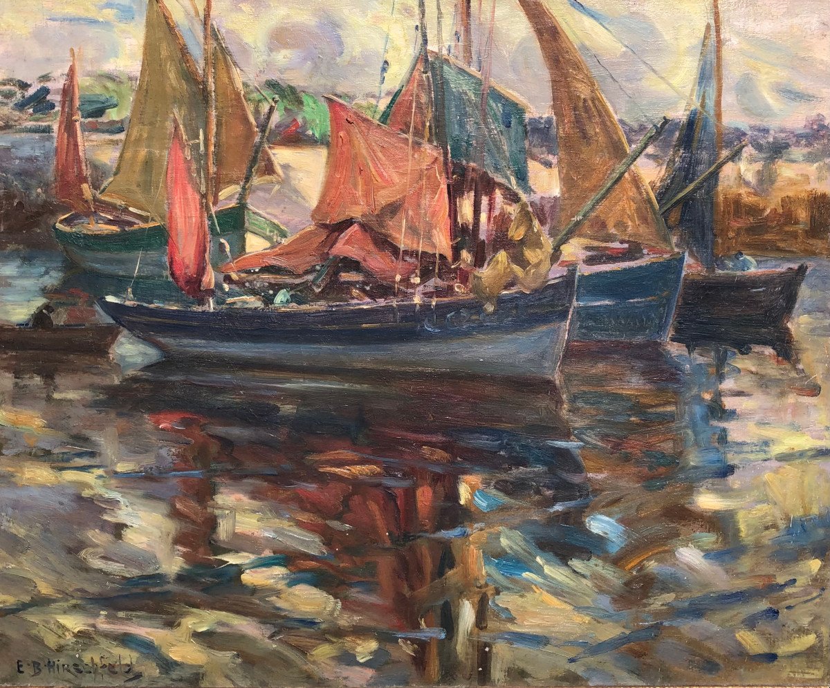 Boats In Port By Emil-bénédiktoff Hirschfeld - Brittany