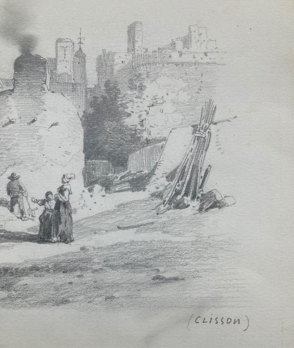 Original Drawing Of The Saint-antoine Bridge In Clisson By Jules Noël, Circa 1855-photo-4