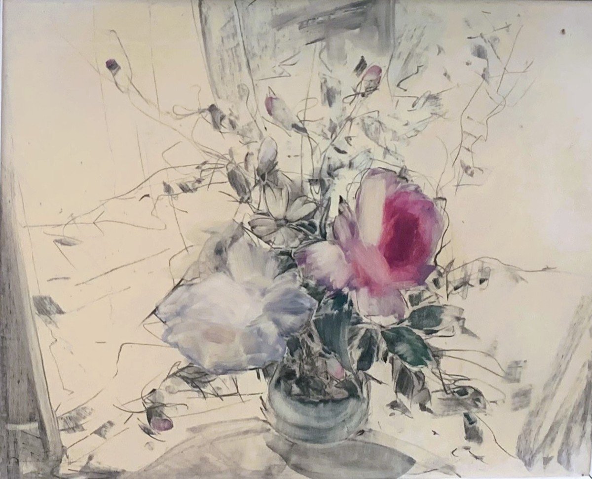 Roses, Oil On Panel By André Petroff (1894-1975)