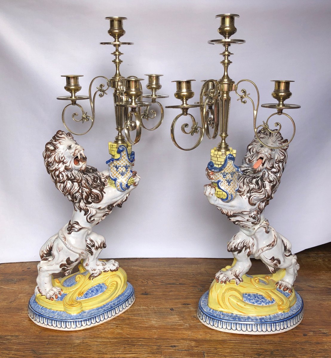 Pair Of Candelabra With Lions By émile Gallé
