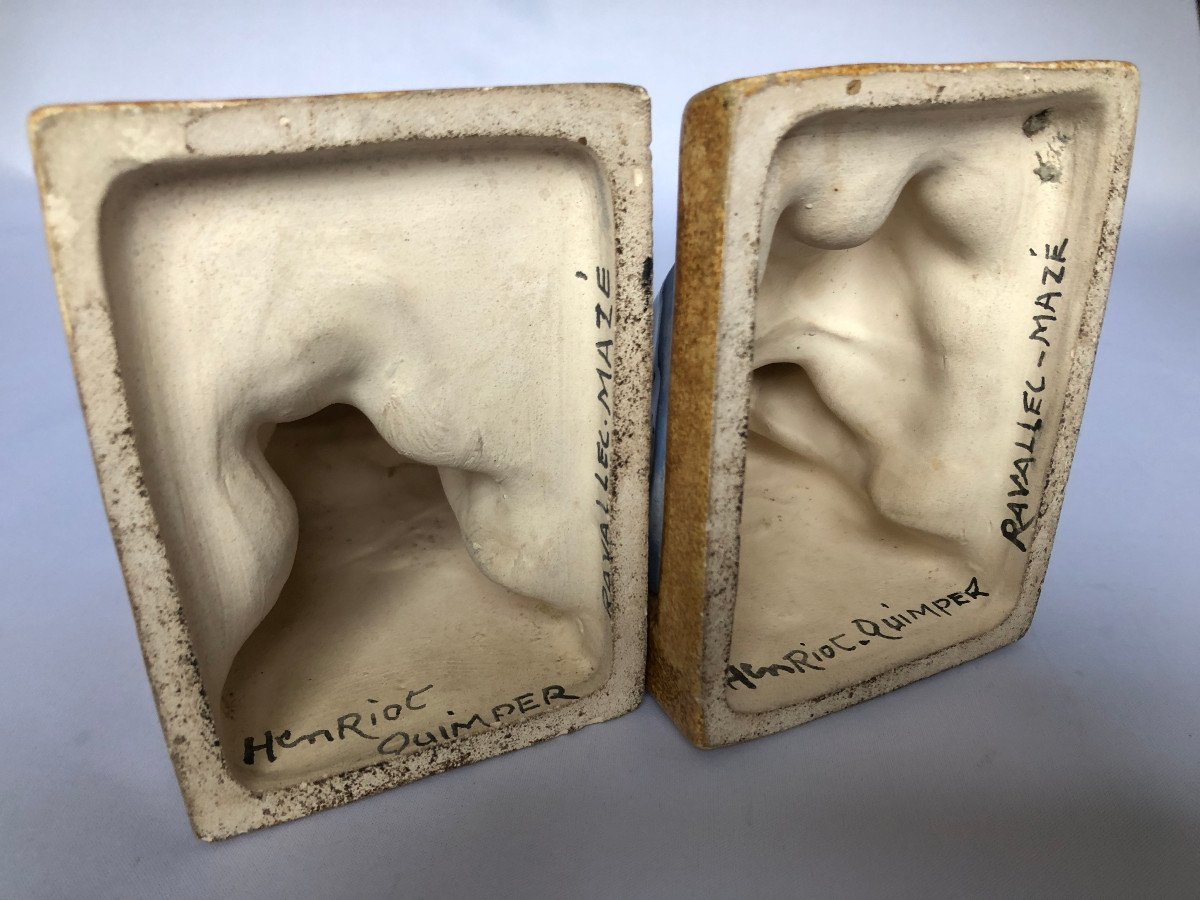 Pair Of Bookends With Little Girls By Charles Ravalec-mazet - Henriot Factory - Brittany-photo-4
