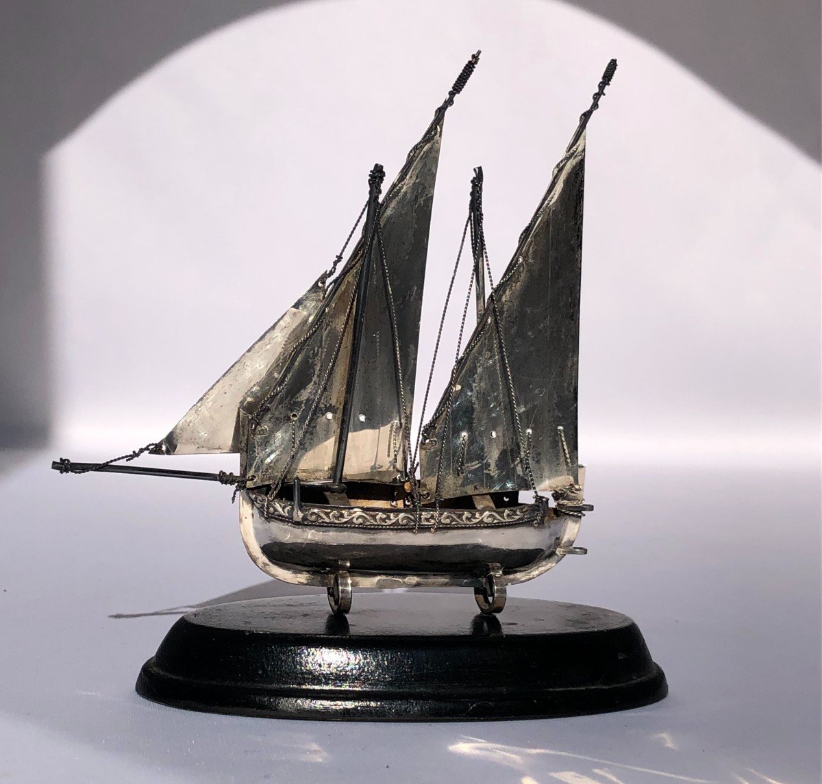 Maquette De Bateau En Argent, Travail Français XIXe-photo-2