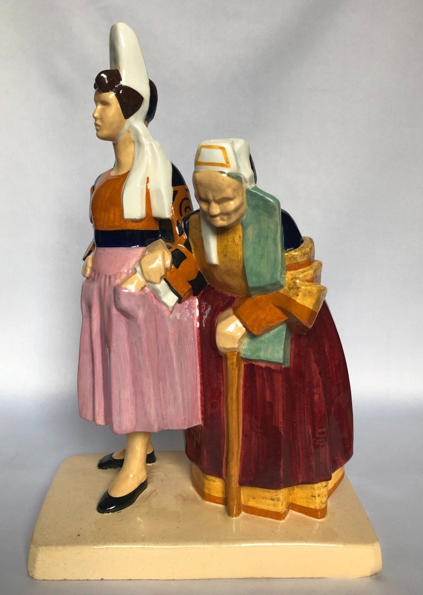 Bigoudène And His Grandmother By Robert Micheau Vernez, Manufacture Henriot, Brittany-photo-3