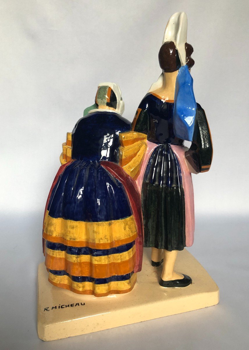 Bigoudène And His Grandmother By Robert Micheau Vernez, Manufacture Henriot, Brittany-photo-4