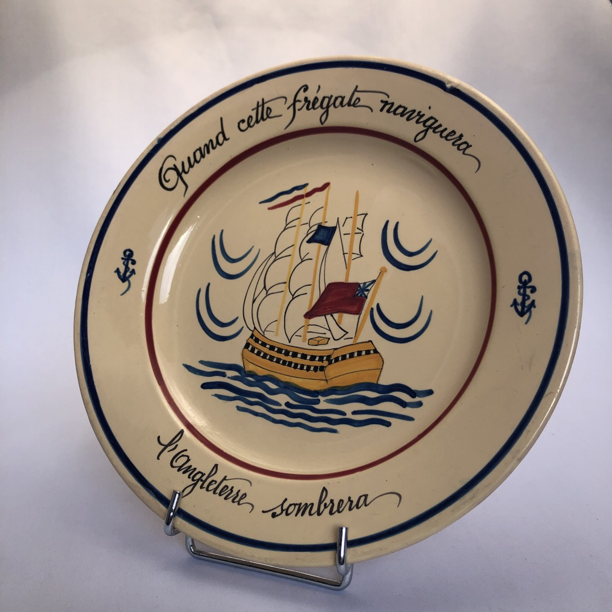 Plate With A Frigate Decoration Announcing The German Invasion, Pol - Brittany