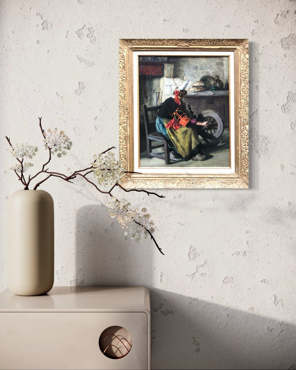 Breton Woman At Her Spinning Wheel, Georges Boisselier - Brittany-photo-2