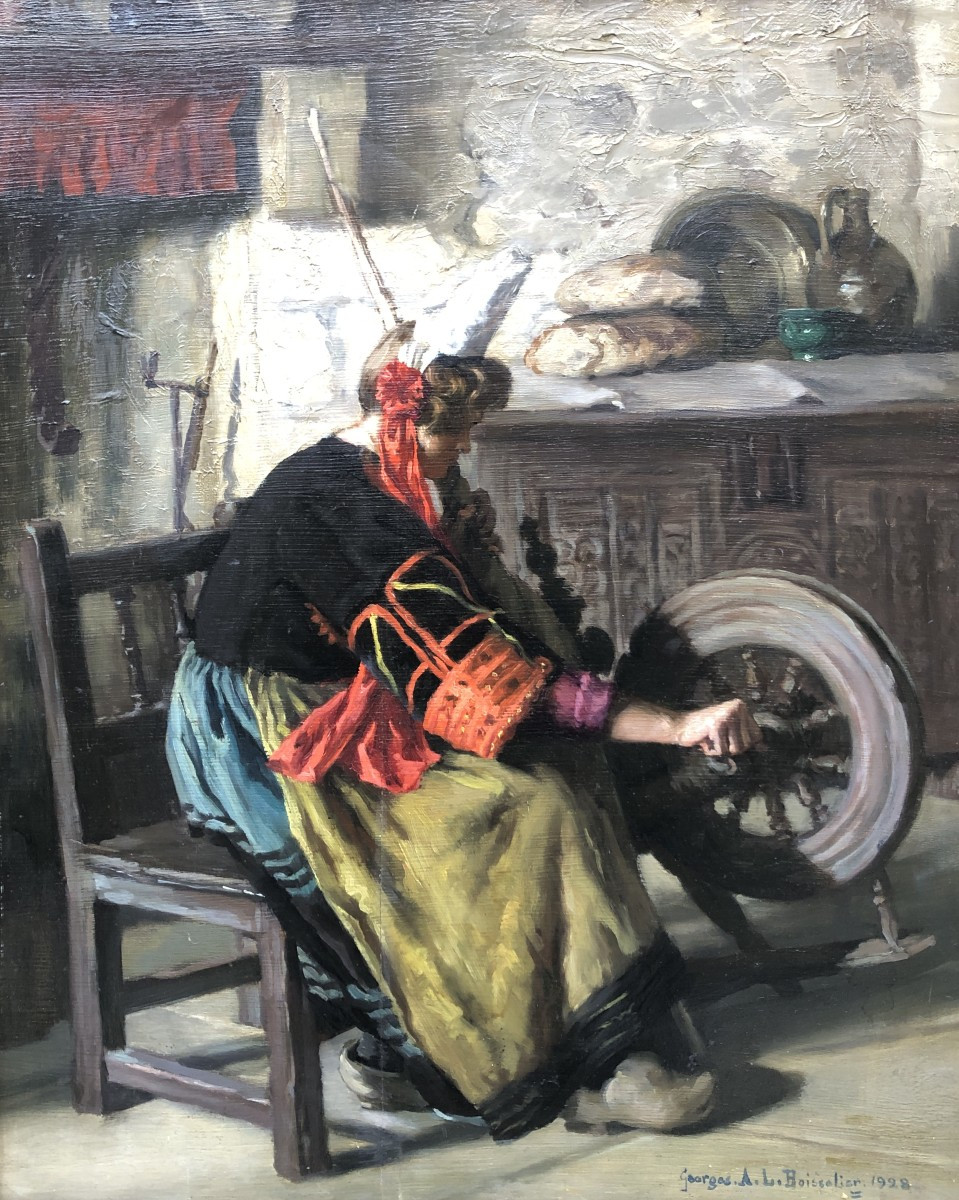 Breton Woman At Her Spinning Wheel, Georges Boisselier - Brittany