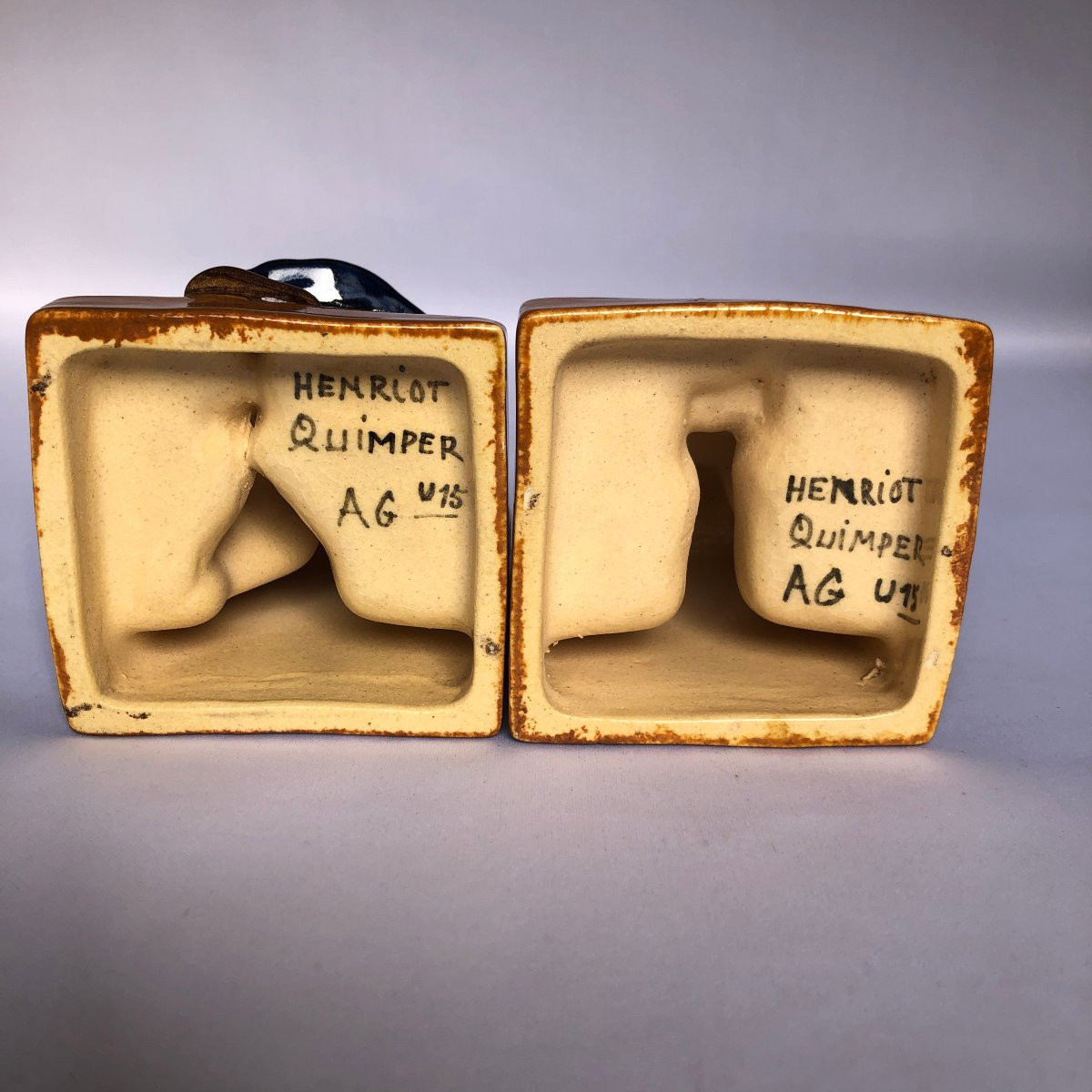 Pair Of Small Bookends Featuring Girls - André Galland - Manufacture Henriot - Brittany-photo-2