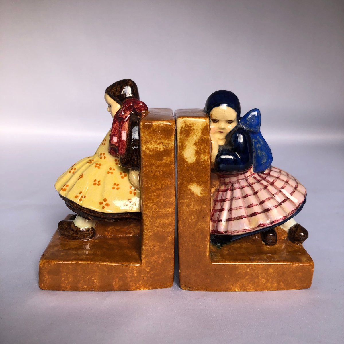 Pair Of Small Bookends Featuring Girls - André Galland - Manufacture Henriot - Brittany-photo-3