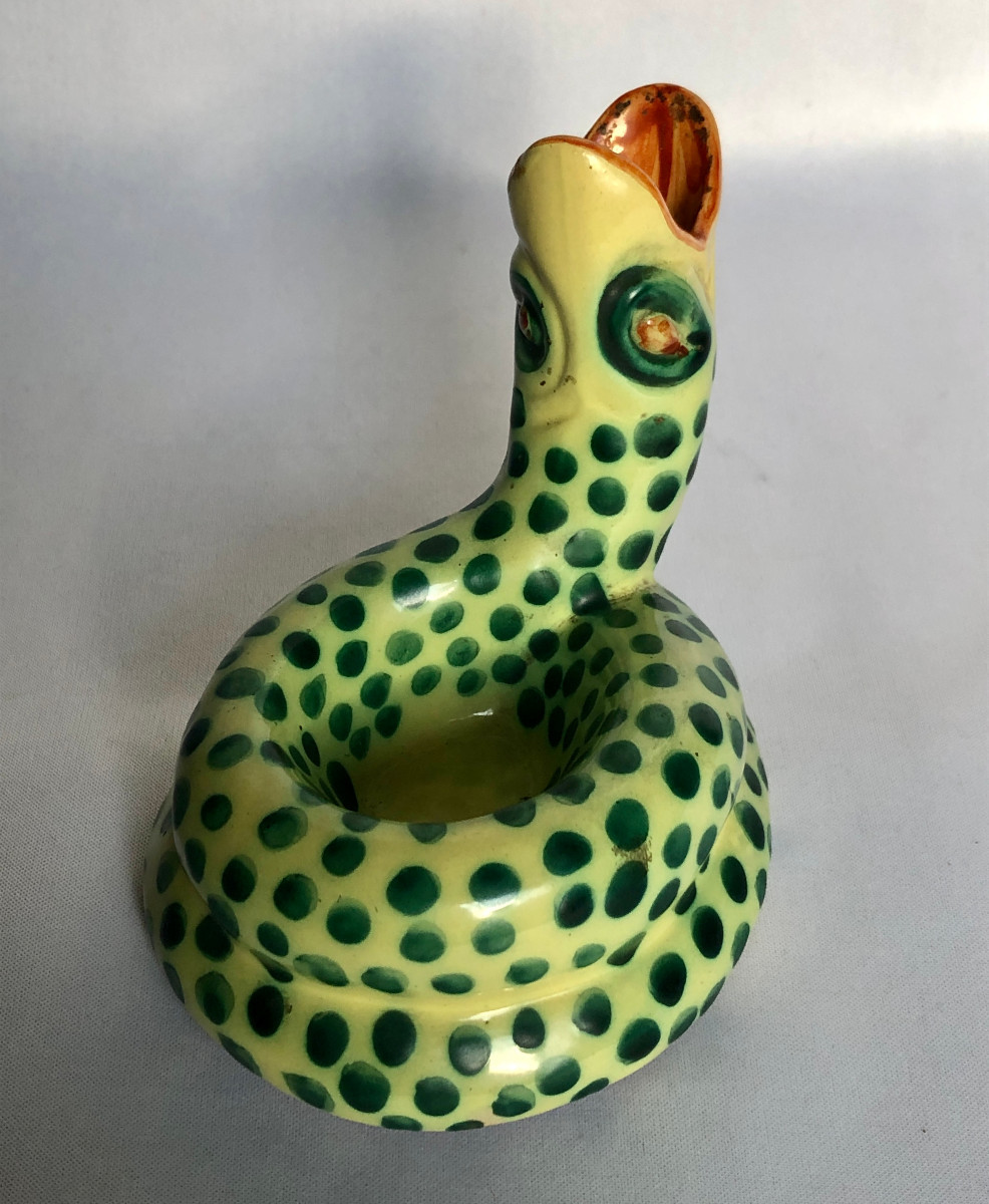Porte pipe en forme de serpent à pois vert- Manufacture HB Quimper - Bretagne