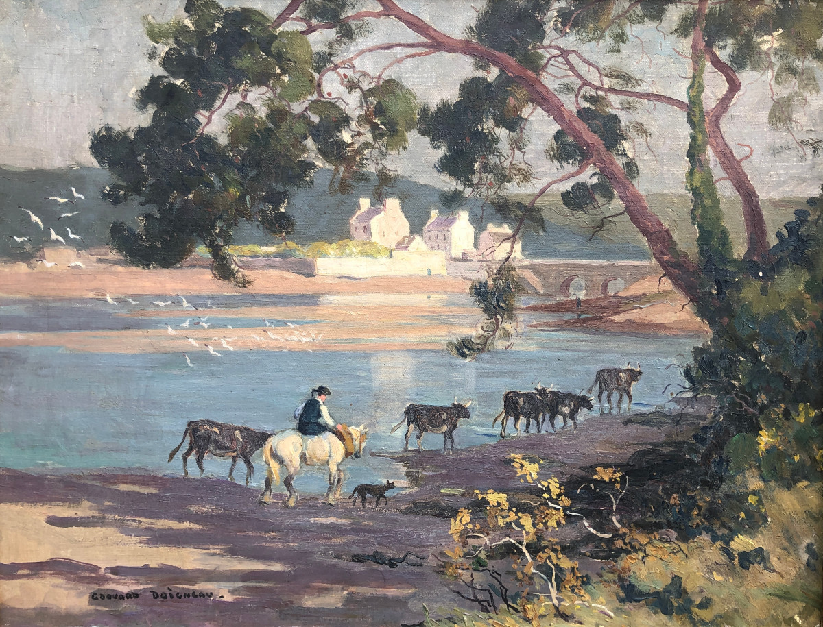 Retour du troupeau sur le bord de la rivière - Edouard Doigneau - Bretagne